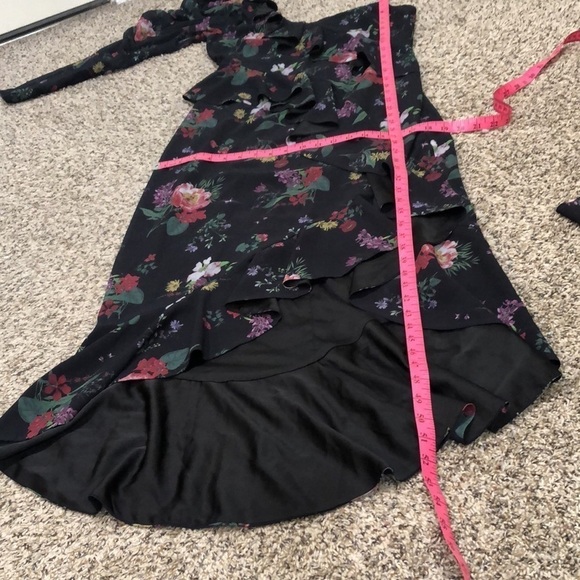 AMUR Pasqualena Midi Dress Size 10 Black Floral Ruffle Puff Sleeve One Shoulder - Picture 10 of 12